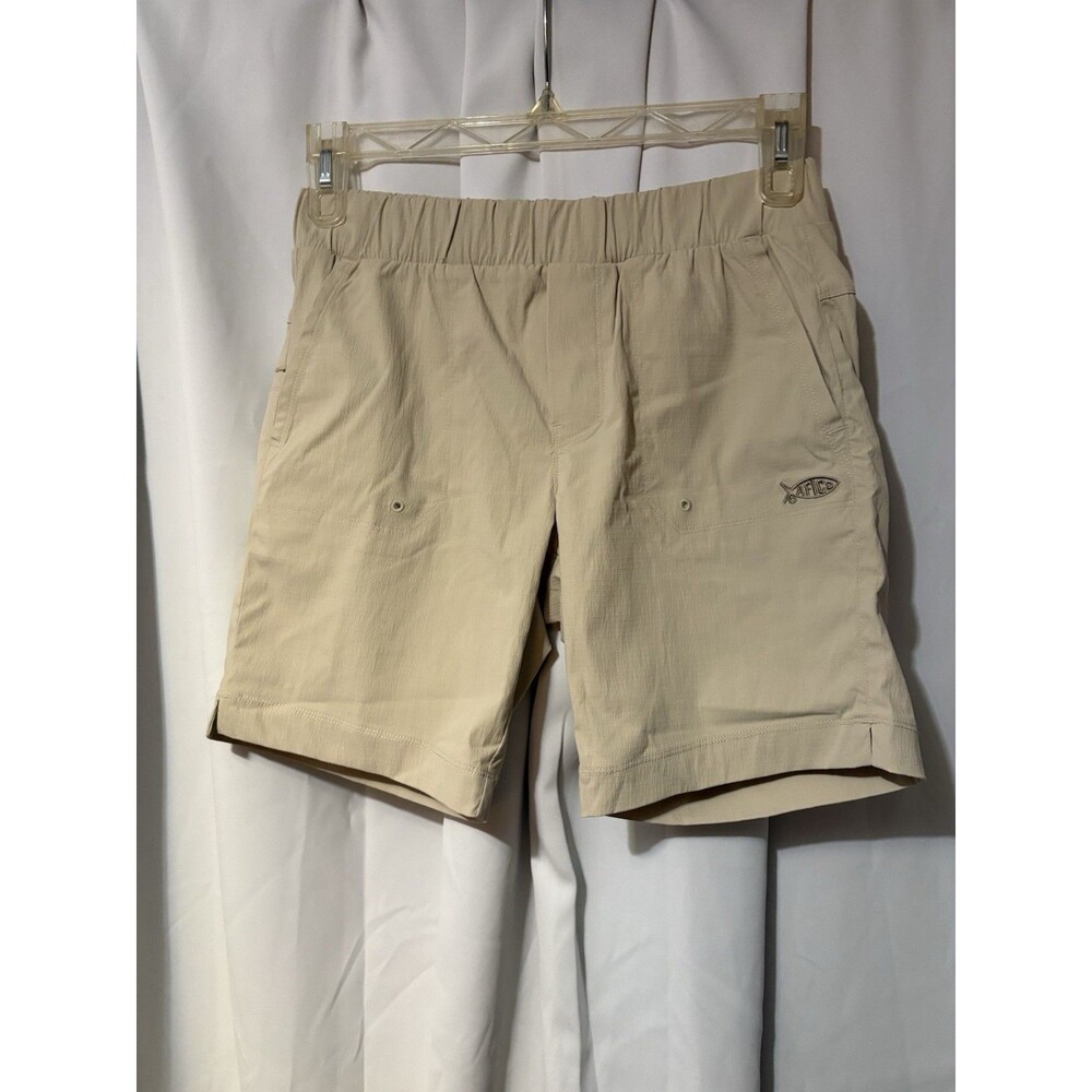 AFTCO Field Bermuda Men's S Ecru Recycled Polyester Ripstop Elastic Waist W306